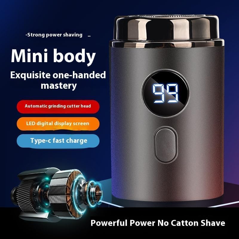Mini Portable Electric Travel Shaver for Men, Pocket SizeShaver with Led Display, USB Rechargeable Waterproof Face Beard Trimmer, Ipx7 Washable (Gray)