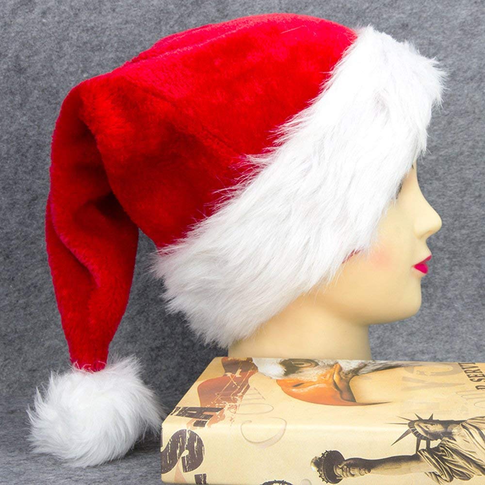 COOLJOY 4 Pack Plush Santa Hats, Christmas Santa Hats for Christmas Party, Adult size Xmas Holiday Hat for Unisex Kids Party Supplies