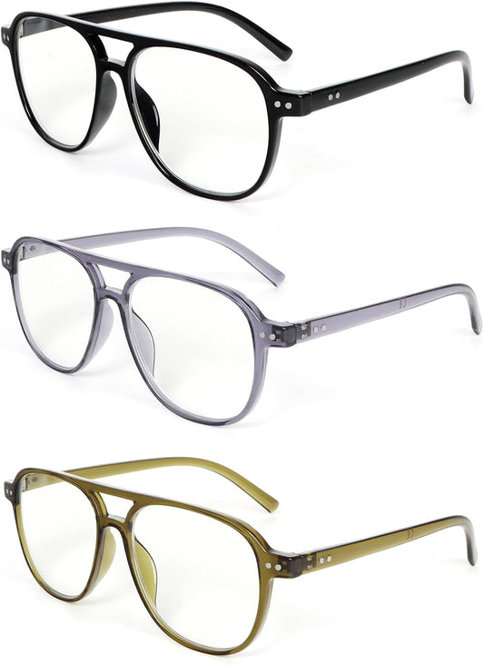 DXYXYO 3 Pack Aviator Reading Glasses for Women Men, Classic Pilot Blue Light Blocking Readers