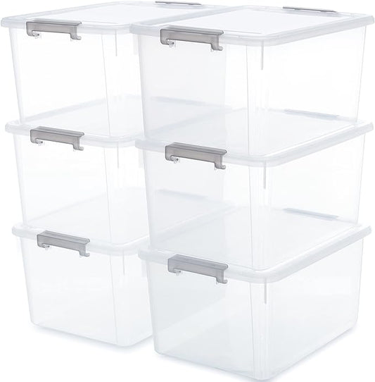 Citylife 6 Packs 32 QT Plastic Storage Bins with Lids Large Stackable Storage Containers for Organizing Clear Storage Box for Garage, Closet, Kitchen