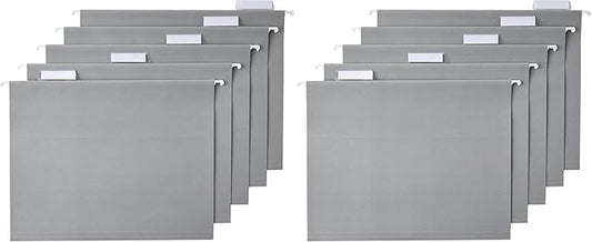Amazon Basics Hanging File Folders with Adjustable Tabs for Document Organization, Letter Size, Gray, 50-Pack