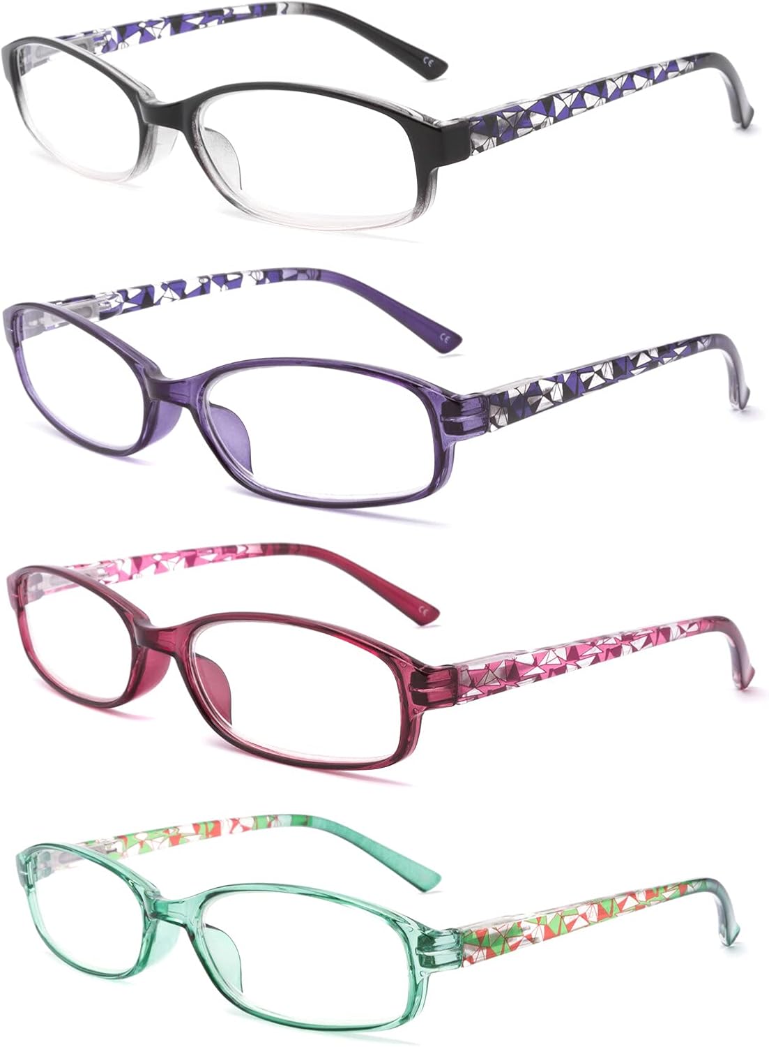 4 Pack Reading Glasses Blue Light Blocking,Fashion Ladies Spring Hinge Readers with Pattern Print,Anti Glare UV Eyeglasses for Women 0.75