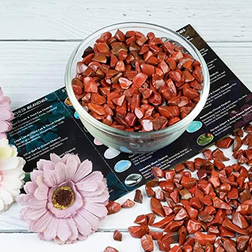 Crocon 1/2 LB Crushed Red Jasper Chips Bulk Stones 1100+ Carats Natural Quartz Pieces Irregular Shape Gemstones for House Warming Gifts New Home and Chakra Healing Crystals Home Décor Gifts for Women
