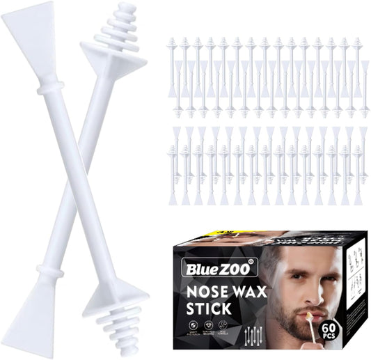BlueZOO 60PCS Nose Hair Wax Sticks Nostril Cleaning, Waxing Applicator Wands with Disposable Spatulas for Nose Ear Face Eyebrow Lip Mustache Hair Removal Men Women, Safe & Painless, Packing Box Gift