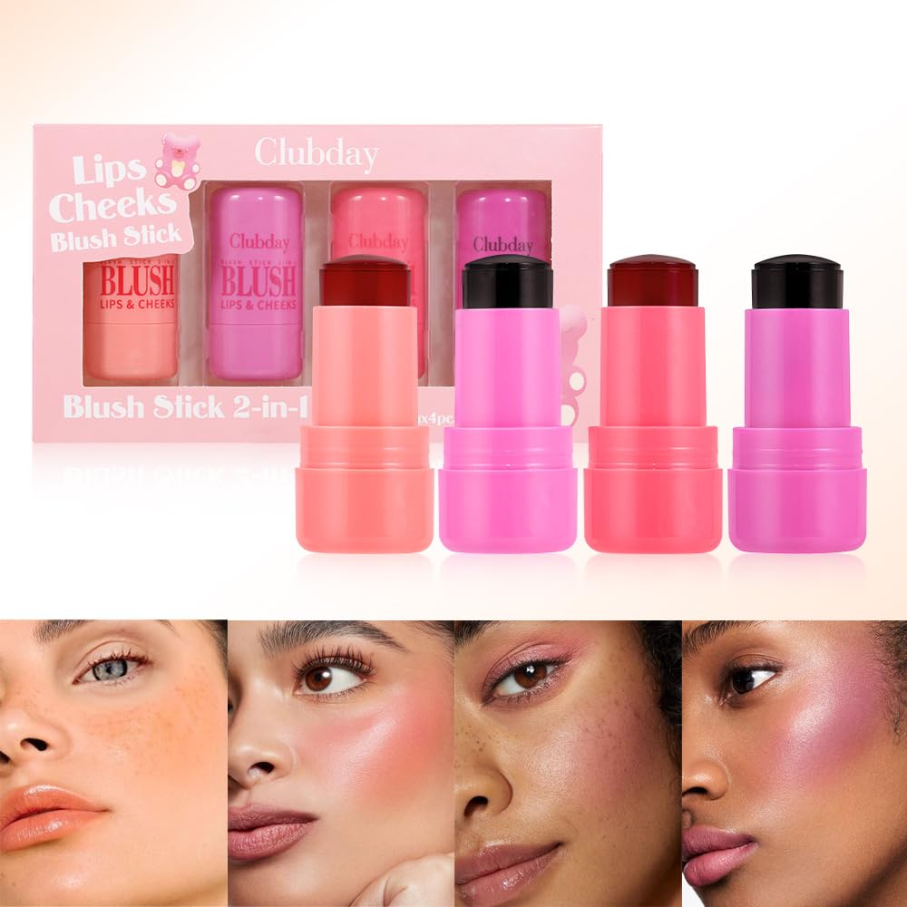 4 Pcs Milk Jelly Blush Stick,Buildable Watercolor Finish Lip and Cheek Makeup Cooling Water Jelly Tint,Vegan & Cruelty Free.ï¼4 Colorï¼