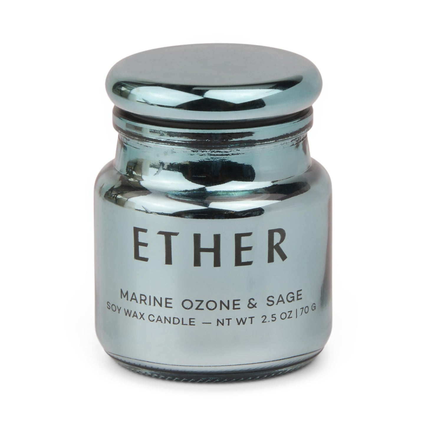 Paddywax Chroma Scented Candle with Lid in Reusable Metallic Etched Glass Jar, Clean- Burn Soy Candle with Approx. 14 Hour Burn Time, Marine – Ether, Ozone & Sage, 2.5 oz