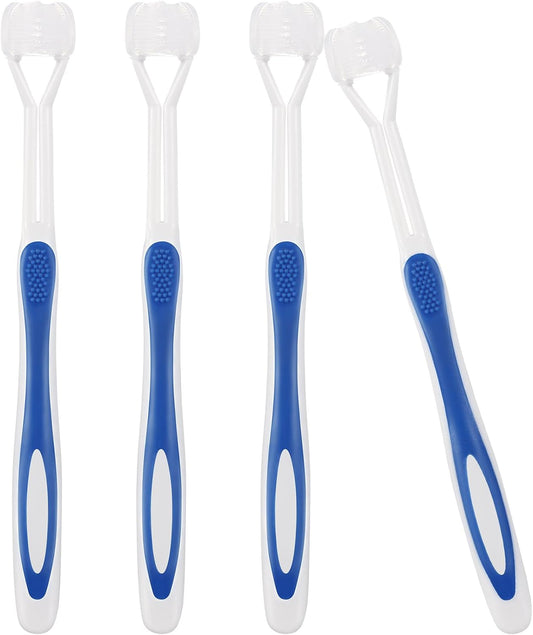 Boao 4 Pieces Toothbrush 3 Sided 7.1 Inch Autism Sensory Toothbrush 360 Degree Cleaning Travel Brush Complete Teeth Angle Clean Tooth(Blue)