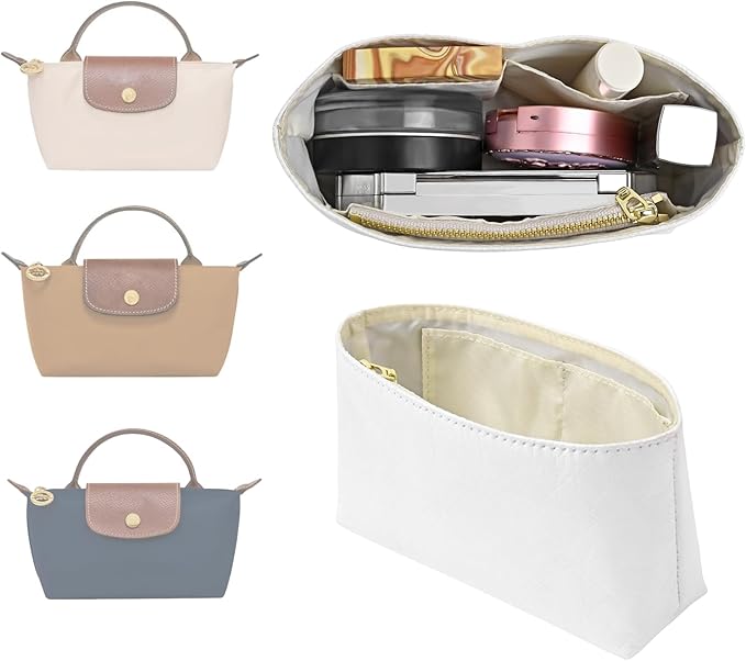Upgraded Dupont Paper Mini Organizer Insert for Longchamp XS Bag wihte Zipper Purse Insertï¼Dupont Paper,Witheï¼