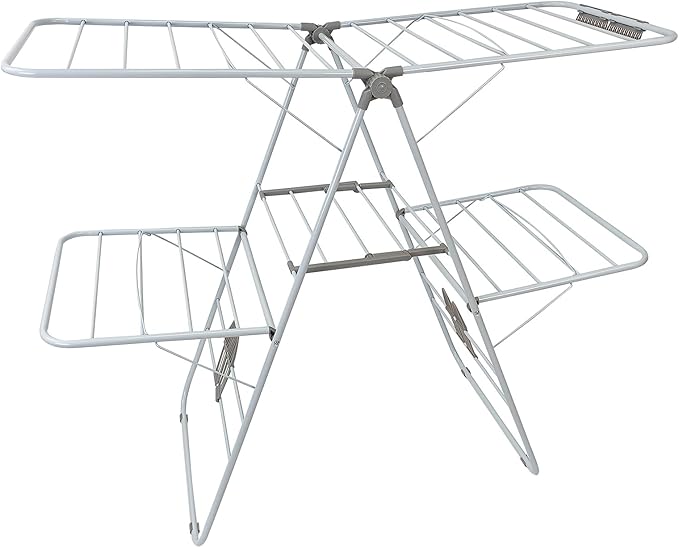 Clothes Drying Rack, Foldable 2-Level Laundry Racks for Drying Clothes Rack,Stainless Steel Drying Rack Clothing Collapsible for Indoor Outdoor,with Height-Adjustable Wings,Gray