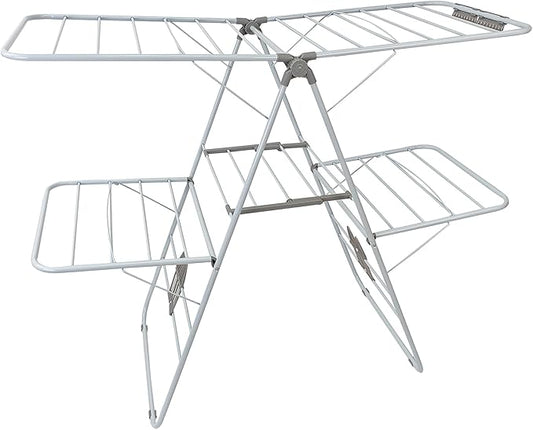 Clothes Drying Rack, Foldable 2-Level Laundry Racks for Drying Clothes Rack,Stainless Steel Drying Rack Clothing Collapsible for Indoor Outdoor,with Height-Adjustable Wings,Gray