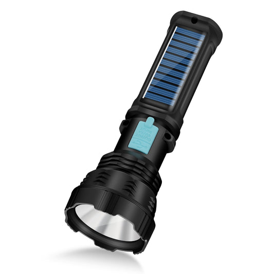 VOETIR Led Solar Flashlight, 1500 Lumens Led Solar Handheld Rechargeable Flashlights with IP65 Waterproof, 2000mAh Battery for Survival Emergencies Camping (1 Pack)