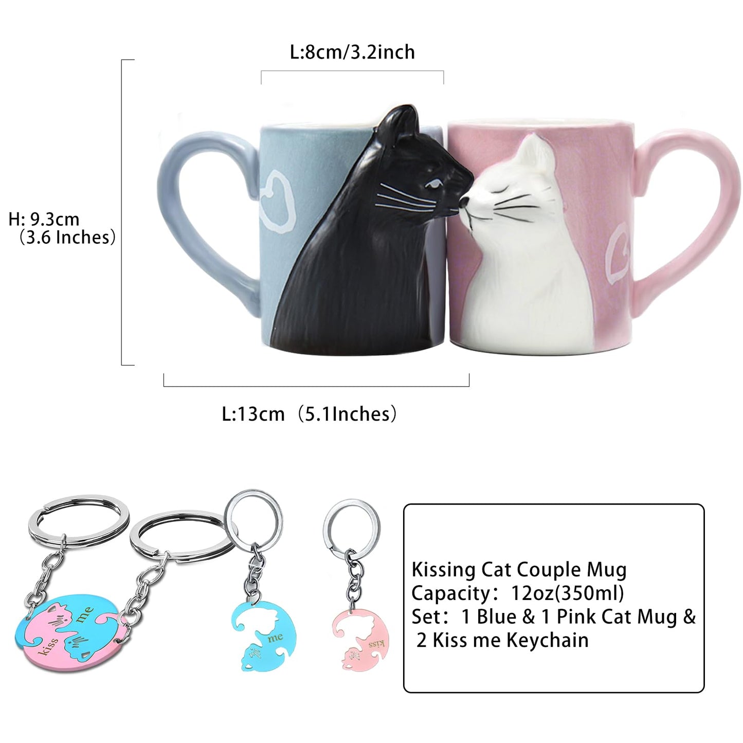 BigNoseDeer Couple Gifts Cute Kissing Cat Mug Matching Couples Stuff Ceramic Coffee Mugs for Wedding Gifts Anniversary Engagement Gift for Couples Cat Lovers 12oz