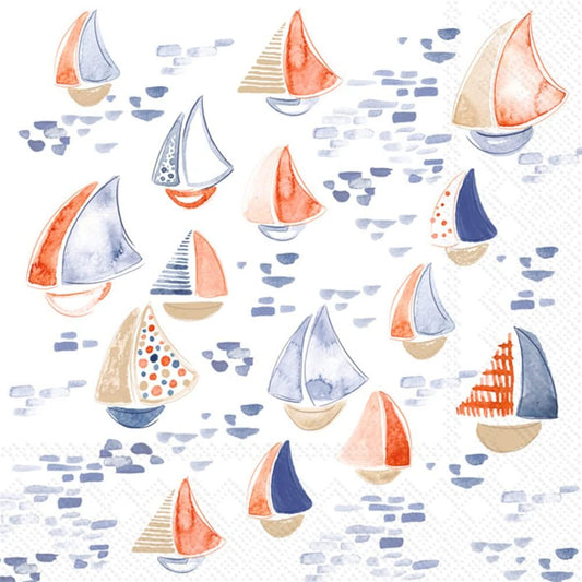 IHR Ideal Home Range 3-Ply Paper Napkins Coastal Nautical Beach Designs, 20-Count Cocktail Size, Nantucket Sailboat