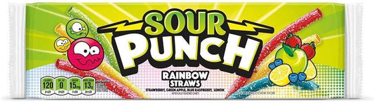 Sour Punch (1) Pack Rainbow Straws - Strawberry, Green Apple, Blue Raspberry, Lemon Flavored Candy - 3.75 oz