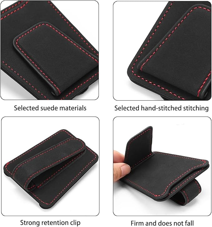 8sanlione Sunglasses Holder for Car Sun Visor, Magnetic Leather Glasses Hanger Clip, Eyeglass and Ticket Card Storage Mount, Auto Interior Accessories Universal for Vehicle SUV Truck (Beige)