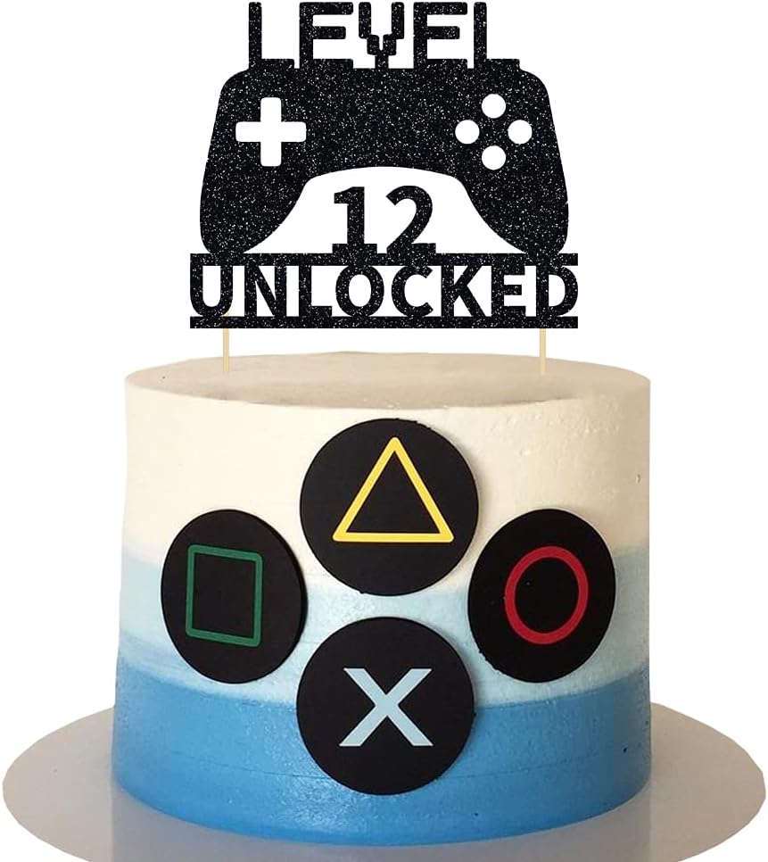 Level 12 Unlocked Cake Topper 12th Birthday Cake Topper Video Game Controller Theme Cake Decorations Party Supplies