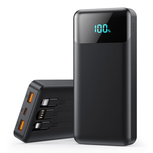 Portable Charger 40800mAh Power Bank with 3 Built-in Cable,25W PD USB C in&Out Power Bank Fast Phone Charging,QC4.0 LED Display Portable Battery Pack Compatible with iPhone 16/15, Galaxy Android-Black