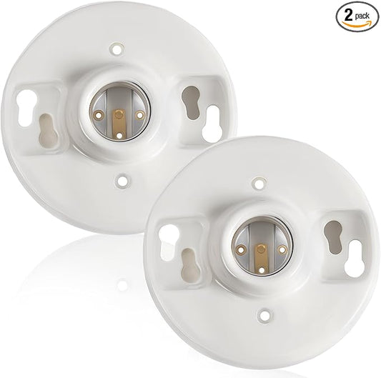 2 Pcs Medium Base E26 Lamp Holder Ceiling Light Sockets White Bulb Socket Incandescent Fluorescent CFL Lamp Holder 660w 250v (Porcelain)