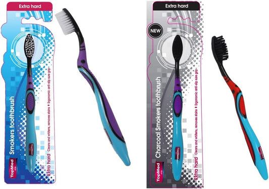 Top Med ETS Smokers Toothbrush Extra Hard + Charcoal Toothbrush Extra Hard (Color May Vary) 2 Count