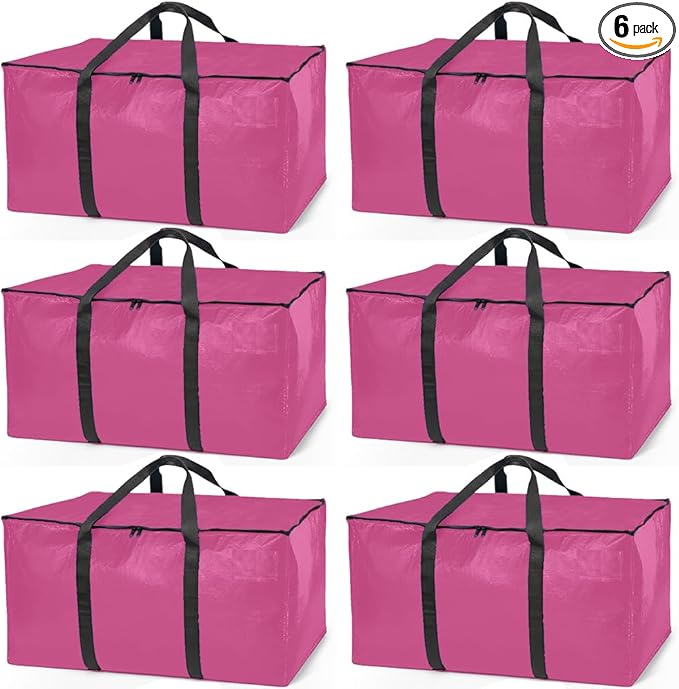ClearSpace Heavy Duty Moving Bags or Storage Bags â Pink Storage Bins with Lids, Large Moving Boxes with Backpack Straps & Zippers,â Packing Box & Moving Supplies for College Dorm, 6 Pack