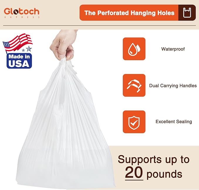 Glotoch 1000 Count-Plastic T-shirt Bags Plain White, 11.5" x 6.5" x 21" Grocery Bags with Handles for Restaurant, Retail, Grocery Store, Takeout, Convenience, Trash, Shopping Bag Small Business