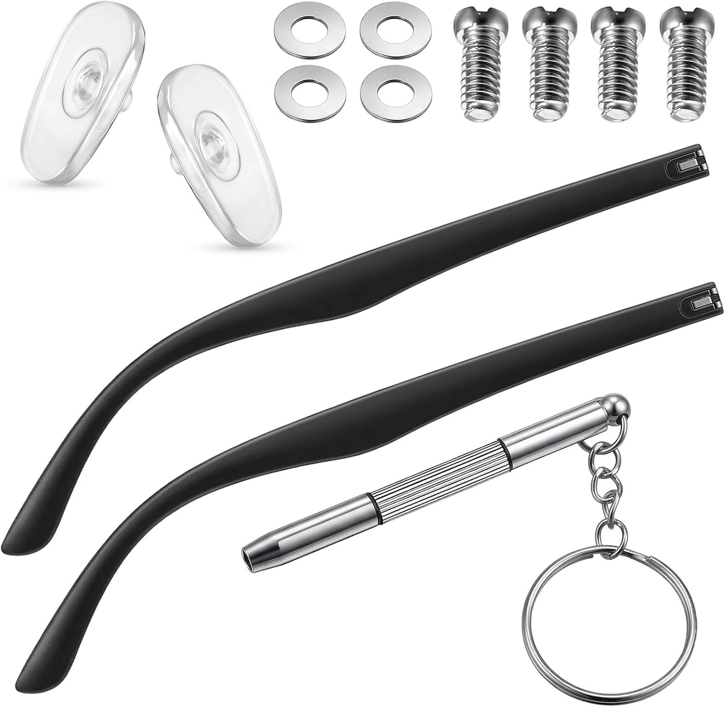 Universal Glasses Arm Replacement Kit, Includes Eyeglasses Legs, Screws, Screwdriver, Washers, Nose Pads for Sunglasses, Reading Glasses Repair