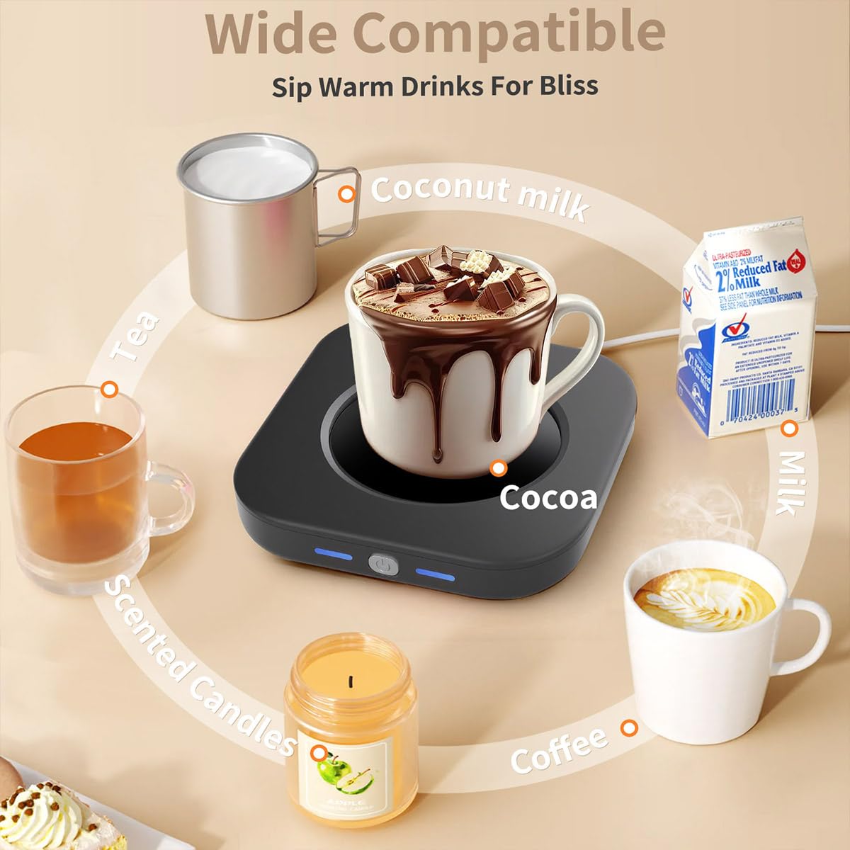 Electric Coffee Cup Warmer for Office Desk, 24W Mug Warmer Plate with Auto Switch Off, 3 Heat Settings Tea Warmer, Beverage Warmer Coffee Accessories