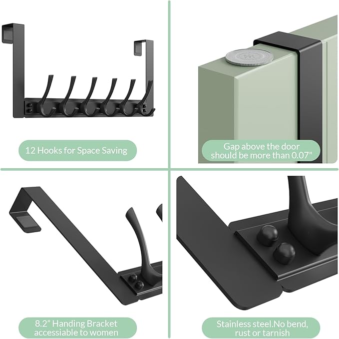 Over The Door Hooks with 6 Hooks for Hanging-Space-Saving,Over The Door Hanger,Over The Door Towel Rack,Towel Hanger for Bathroom,Guaranteed Quality & Compressed Packaging (2, Black-Unassembled)