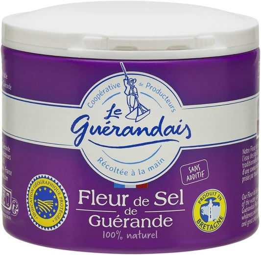 Le Guerandais - Fleur de sel de Guerande - Duo Pack (2 x 4.4 oz) - 100% Natural & Unrefined Guerande Sea Salt - Hand-Harvested - Supports Hydration & Electrolyte Balance - French Flower of Salt