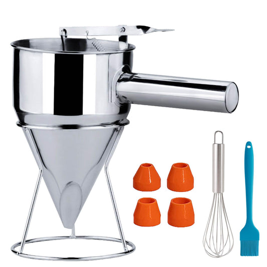 20oz Stainless Steel Pancake Batter Dispenser, Funnel Cake Dispenser with Squeeze Handle and Bracket, Pancake Dispenser for Pancakes, Cupcakes, Takoyaki and Baked Goods (20 oz)