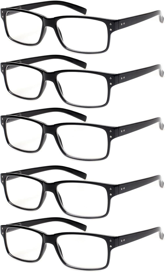 NORPERWIS Reading Glasses 5 Pairs Quality Readers Spring Hinge Glasses for Reading for Men and Women (5BLACK, 2.00)