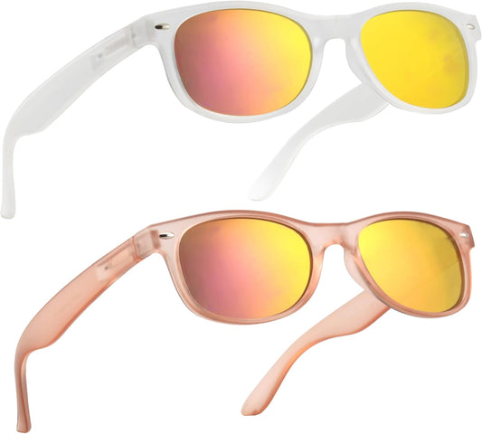 2 Pack Reader Sunglasses for Men Women Classic Rectangle Reading Glasses Outdoor Full Lenses Magnifying Eyewear UV Protection Clear Pink/Pink+1.75