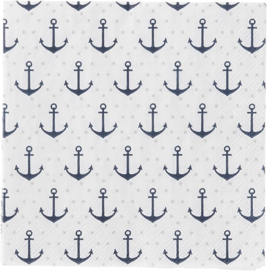 IHR Ideal Home Range Cocktail Napkins Disposable 3-Ply Paper Party Napkin Pack, 5" x 5", Anchor Dots Blue Grey, 20-Count