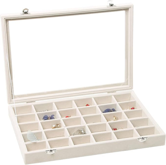 Stratalife Jewelry Organizer Stackable Earring Organizer Tray with Lid Jewelry Storage Tray for Earring Necklace Drawer Display Idea for Mom from Daughter (30 Grids)