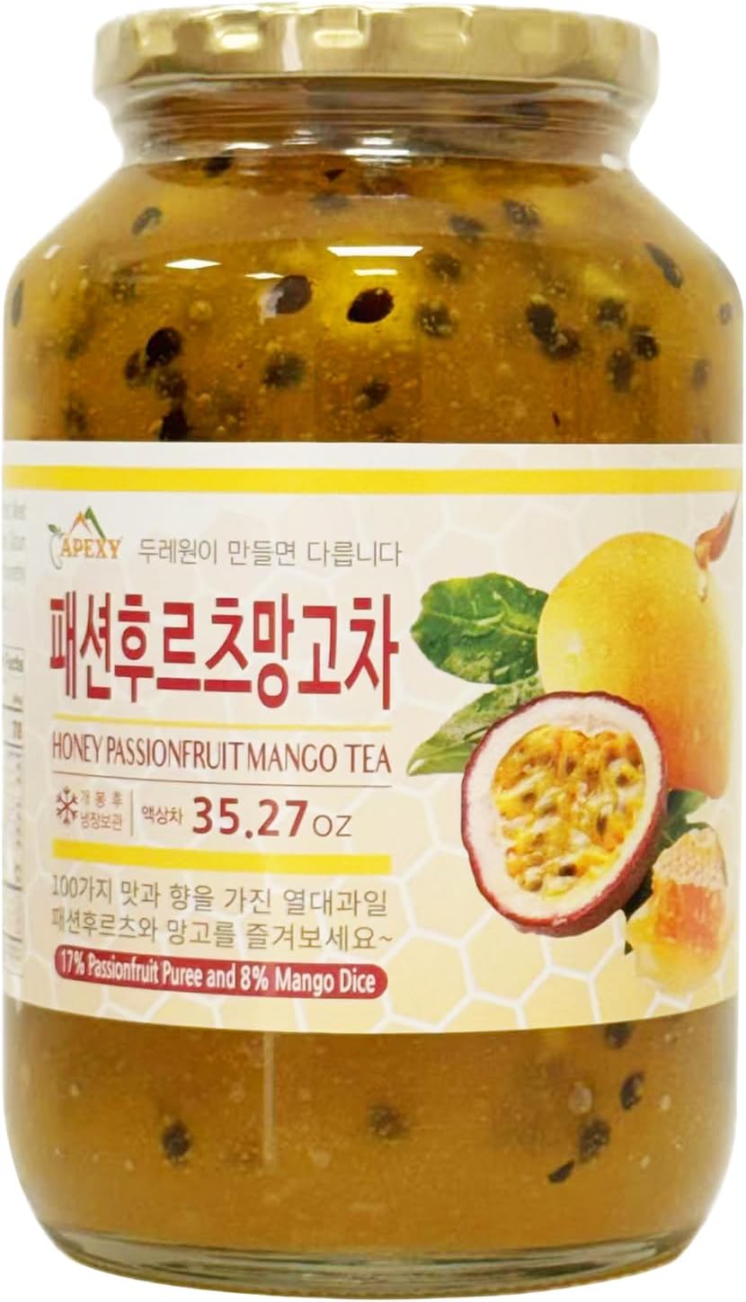 Apexy Korean Honey Passionfruit Mango Tea Made with Real Fruit, No Artificial Colors – Tropical Drink Base, Dessert Topping, Smoothies, Cocktails, Yogurt Made in KOREA 35.27oz (1kg). (Passion Fruit Mango)