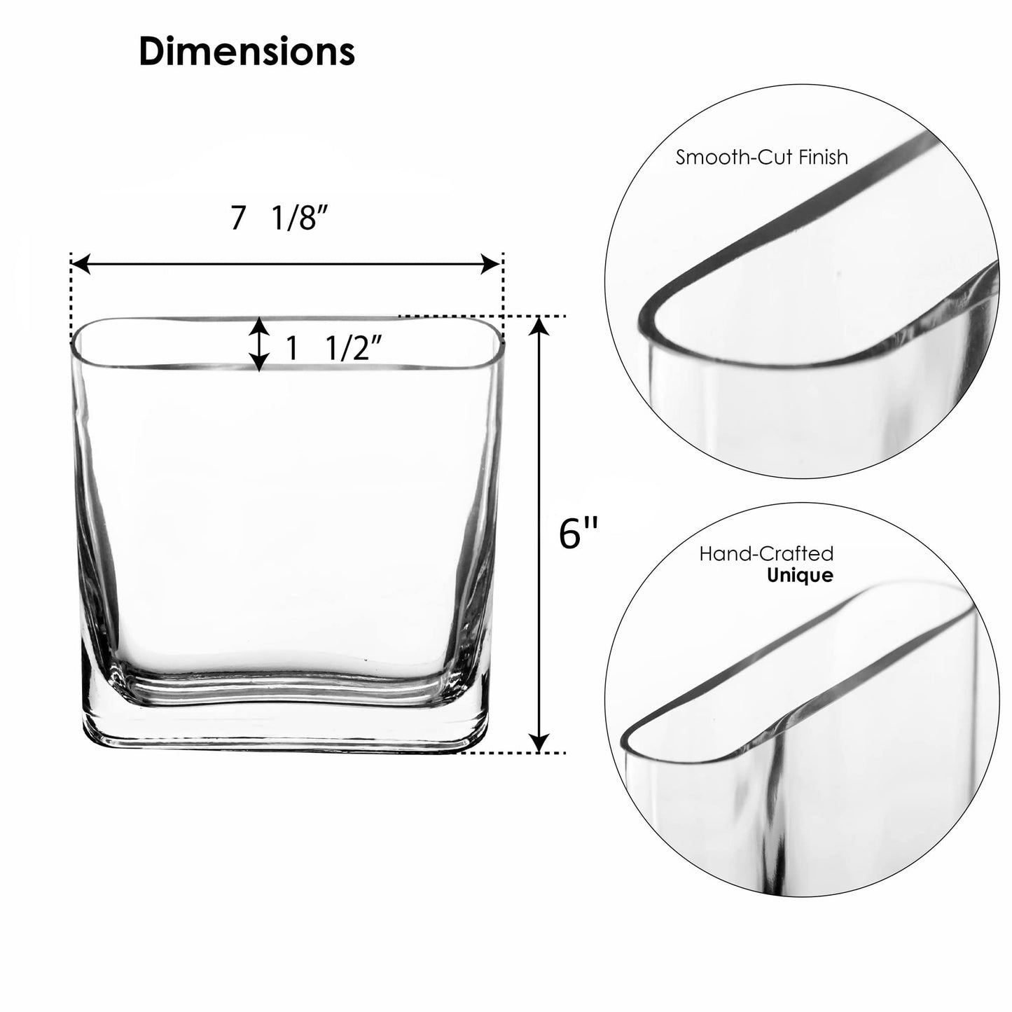 CYS EXCEL Glass Book Vase (H:6" Open:7"x2") Round Edge Oval Flower Vase Rectangular Wedding Centerpiece