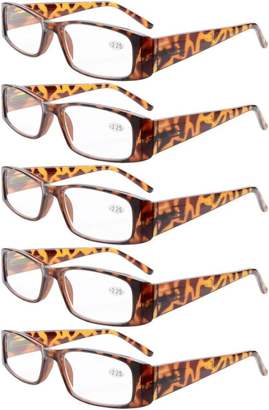 Eyekepper 5-Pack Spring Hinges Rectangular Reading Glasses Readers Tortoise +1.0