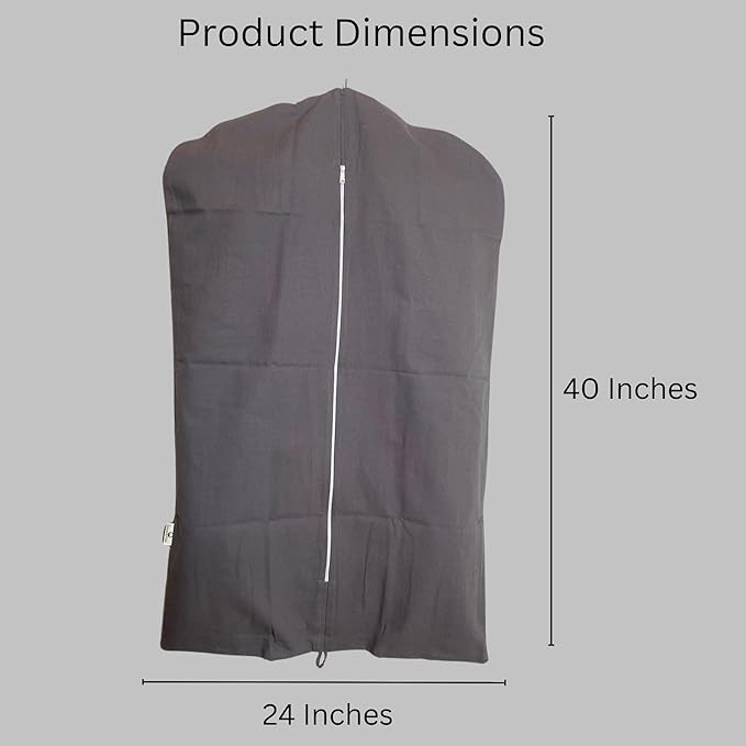 Garment Bag for Hanging Clothes – Organic Cotton Suit & Coat Cover with Zipper | Breathable Closet Organizer for Travel & Storage (Medium (24"x40"), Gray)
