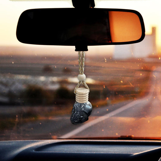 2PCS Hanging Car Essential Oil Diffuser Bottles, Skull Auto Interior Decoration Pendant, Refillable 8ml Empty Glass Bottle Auto Ornament, Funny Car Rear View Mirror Charm Accessory (GoldRibbon)