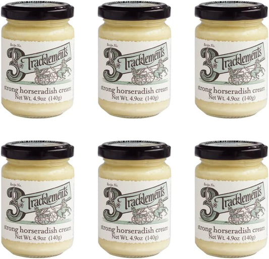 TRACKLEMENTS - Strong Horseradish Cream Sauce - Condiments for Recipes, Perfect for Prime Ribs, Roasted Beef Sandwich, and Smoked Trout, Eel & Fish - Gluten Free, Vegetarian - 4.94oz Jar - Pack of 6