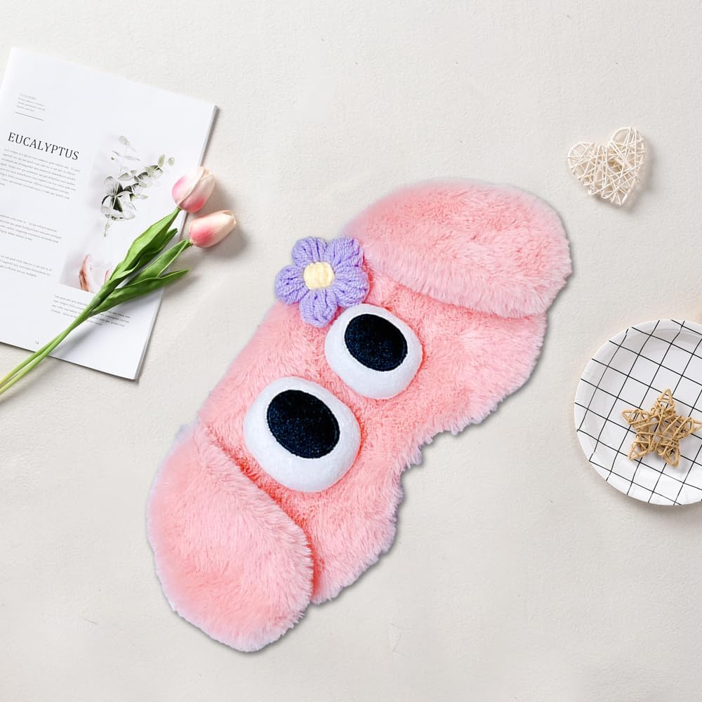 PERFECTSIGHT Dog Sleep Eye Masks, Cute Plush Sleep Eye Cover Lightweight Adjustable Eyeshade Faux Fur Mask Cover for Women Men Kids Sleep Travel Nap, Pink Puppy