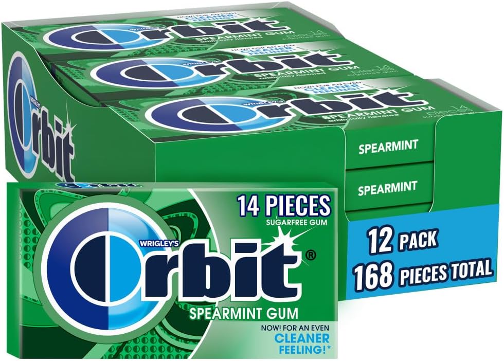 ORBIT Spearmint Sugar Free Individually Wrapped Chewing Gum Mint Bulk Box , 12 Packs of 14-Pieces (168 Total Pieces)