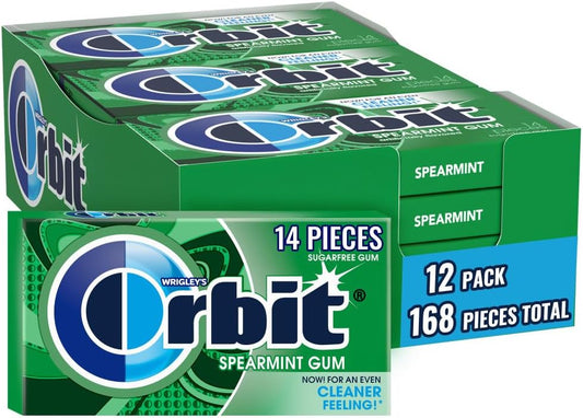 ORBIT Spearmint Sugar Free Individually Wrapped Chewing Gum Mint Bulk Box , 12 Packs of 14-Pieces (168 Total Pieces)