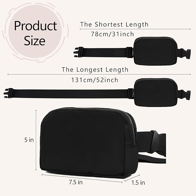 VOROLO Fanny Pack For Men And Women Christmas Gift Crossbody Bag For Men Belt Bag with Adjustable Strap for Sports Silver Zipper Black