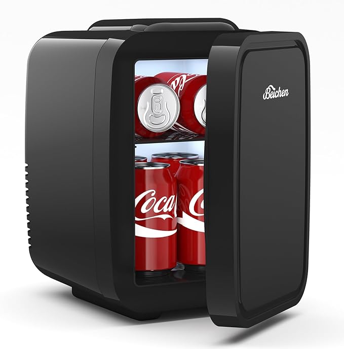 Mini Fridge, 4 Liter/6 Can Portable Refrigerator for Bedroom Office Dorm Carâ Fast Cooling, Low Noise, 100-125V AC/5-12V USB Small Compact Refrigerator for Skincare, Food, Drinks(Black)