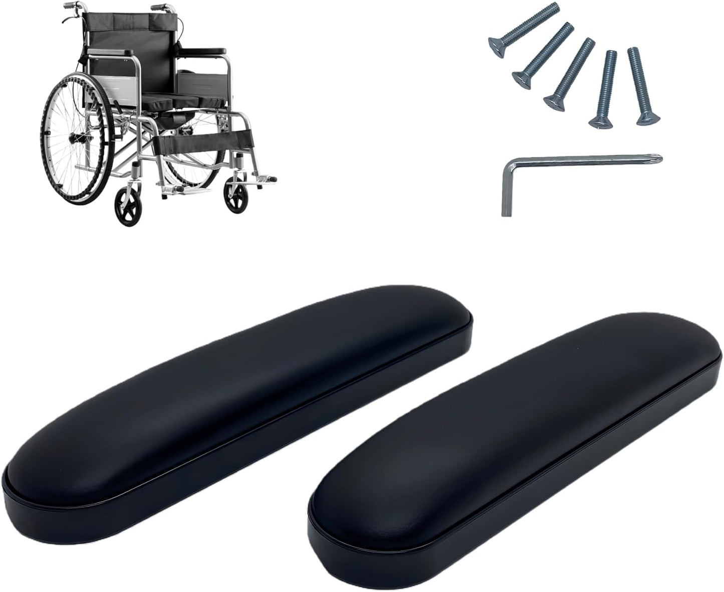 Wheelchair Armrest Pads, Premium Wheelchair Arm Pads 10-1/4“(2pcs), Wheelchair Armrest, Compatible with Most Brands of Wheelchairs -Black