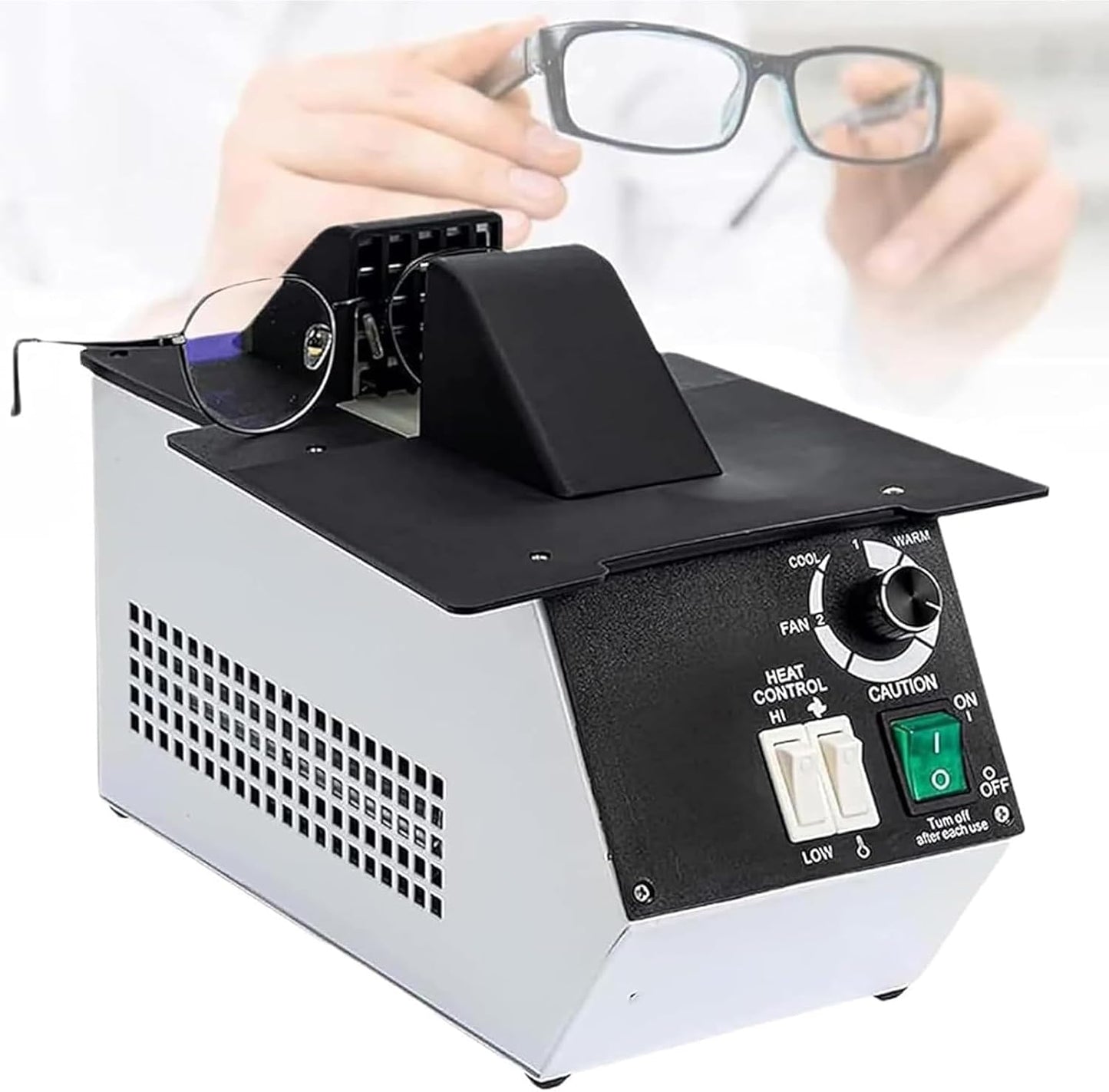 Eyeglasses Frame Heater,1500W Optical Eyeglasses Frame Warmer,Hot and Cold Air Switching,80℃-130℃ Temperature Adjustable,Ceramic Heating,for Non-Metal:Resin/Sheets/Spectacle Frames,110V