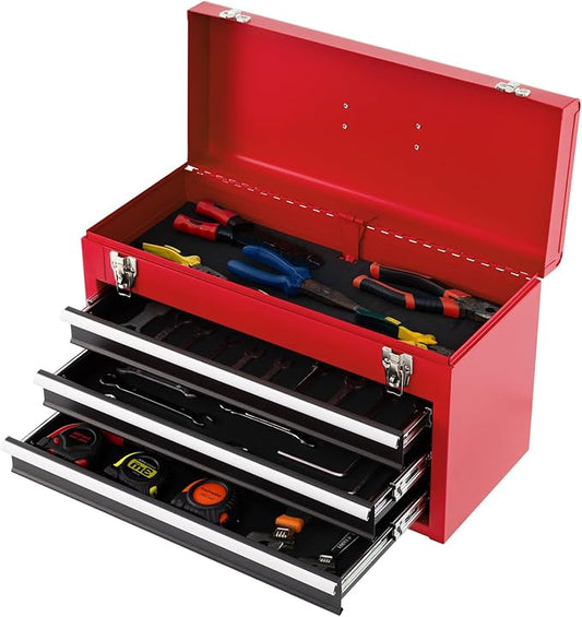 IRONMAX Portable Tool Box, 20.5ââ Lockable Steel Tool Chest Cabinet w/Comfortable Handle & 3 Drawers, Heavy Duty Storage Toolbox Tool Organizer for Garage, Warehouse, Home (Black+Red)