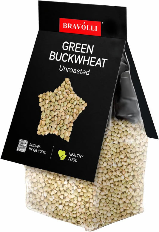 Yarmarka Raw Green Buckwheat Groats 12.35 oz (pack of 2) Whole Grain, Sproutable, Naturally Gluten-Free, Vegan, High Fiber Ancient Grain - Bravolli Line