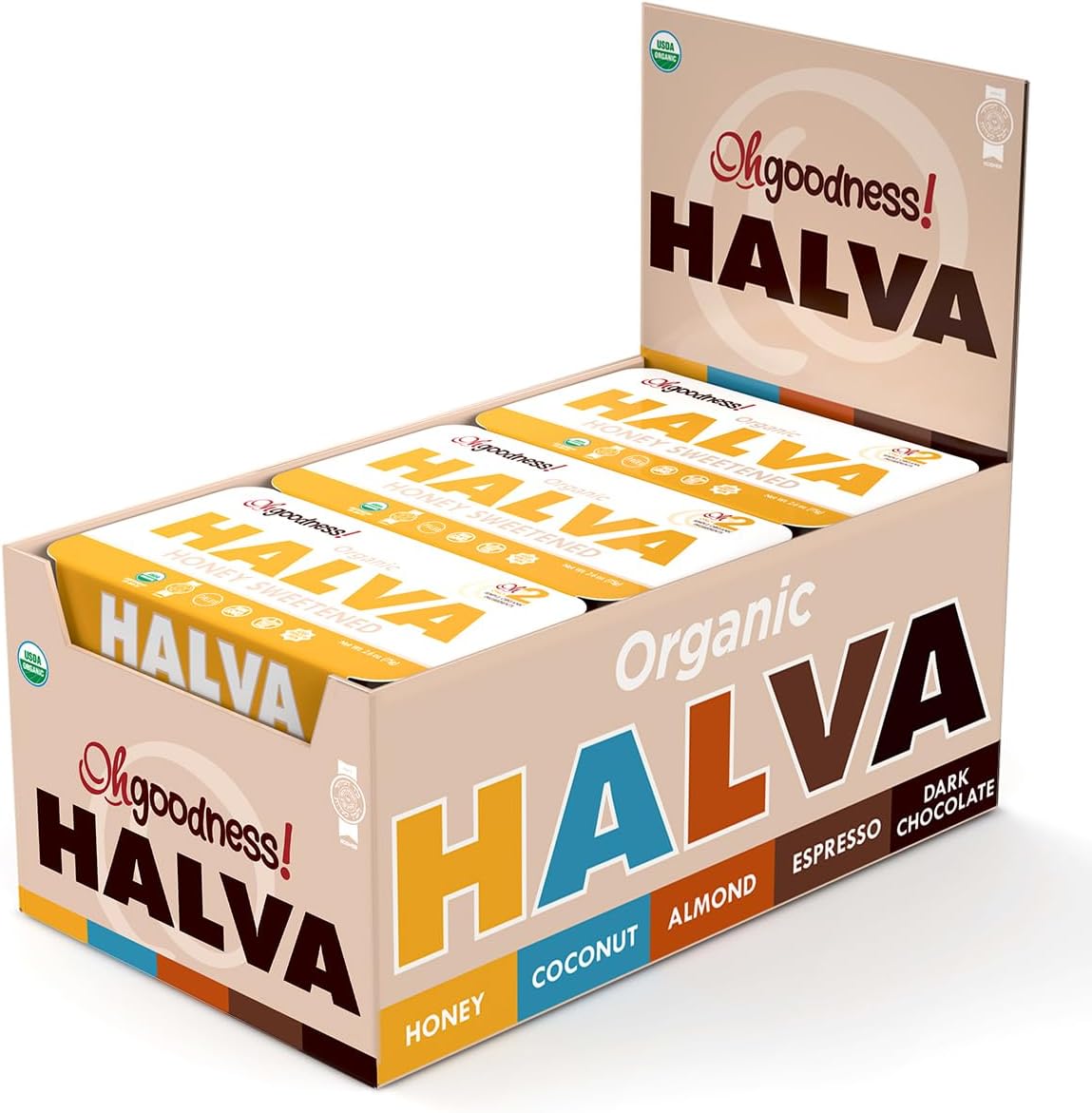 Organic OhGoodness! Honey Halva - Case Of 12 - Only TWO Simple Ingredients, Melt-in-Mouth Snack & Dessert, Honey Sweetened Treat Paleo Friendly - (Honey - Original) 75g Each